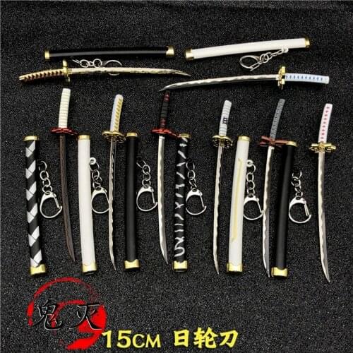 Anine Demon Slayer Blade Peripheral Keychain Pendant Kitchen Door Tanjiro Scabbard Weapon Model Alloy Toy 15cm