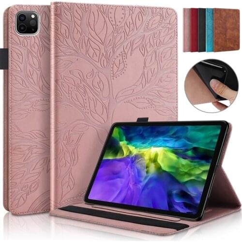 For iPad Pro 11 Case 2020 2021 Embossed Tree PU Leather Wallet Smart Tablet Cover For Funda iPad Pro 11 2021 Case Coque