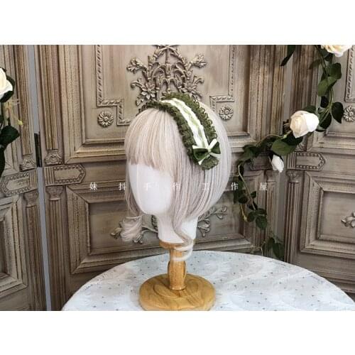 Baby Doll Cute Handmade Headwear Green Lace Bows Hairband Hair Ribbon Hairpin Hairclip Lolita Sweet Original Design