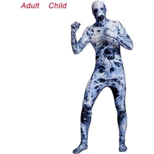 Kids Adult Spider Zombie Unisex Horror Spider Hooded Elasticity Scary Catsuit Bodysuit Foot Pants Zentai Halloween Costume