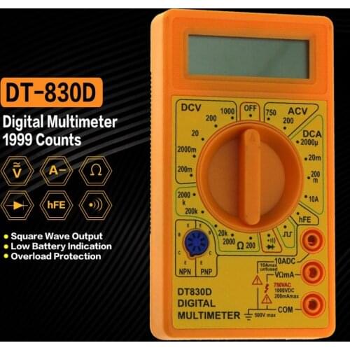DT-830D Mini Pocket Digital Multimeter 1999 Counts AC/DC Volt Amp Ohm Diode hFE Continuity Tester Ammeter Voltmeter Ohmmeter