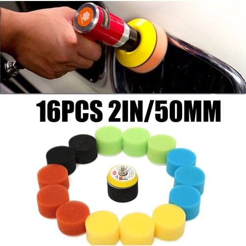 Hot Sale 16pcs Sponge Polishing Pad For Car Polisher 2 Inch 50mm Waxing Buffing Tool Kit Brand New And High Quality
