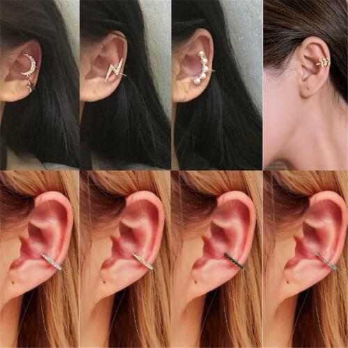 Hot Sale Gold Moon Star Ear Clip Earrings For Women Simple Non-Piercing Ear Cuff Female Brincos Jewelry Clip d'oreille