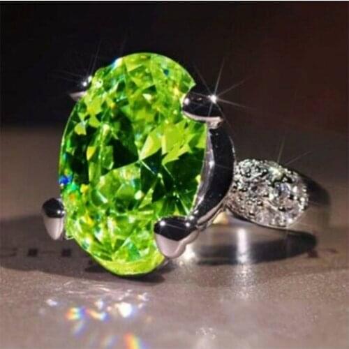 Hot Luxury Female Big White Green Stone Ring Fashion Silver Color Zircon Wedding Rings For Women Bridal Love Engagement Ring