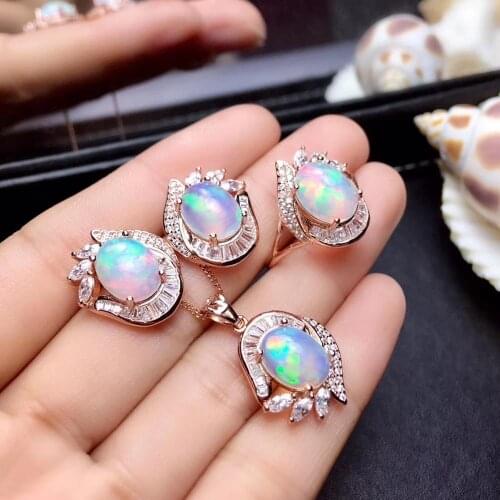 Natural Australian Opal Ring Necklace, ladies attend the wedding party. Variable colour 925 Sterling Silver