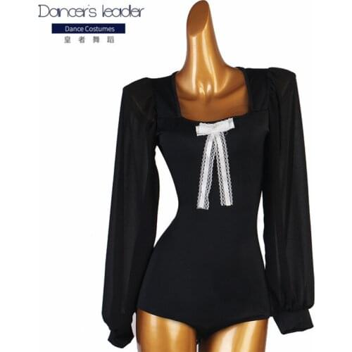 Latin Dance Onesies Female Adult Child Elegant Lantern Sleeve Body Suit High-end CustomModern Dancing Practice Top