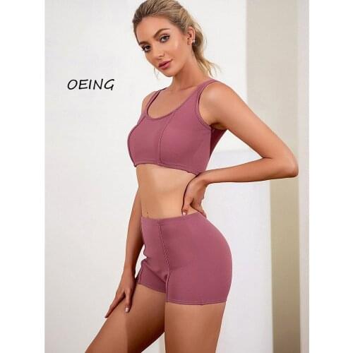 Yoga Set 2021 Gym Set Women Pink 2 Piece Set Women Seamless Biker Shorts Gym Clothing