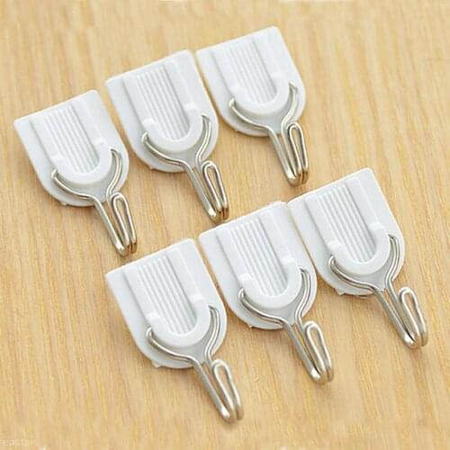White Self-adhesive Wall Hook Hanger Plastic Sticky Door after Seamless tile strong stick hook wall hook hanger 6Pcs