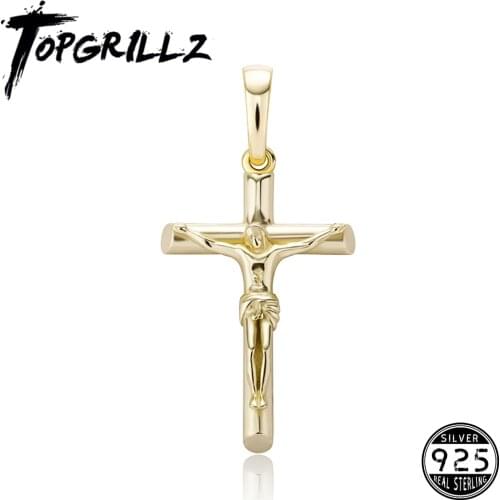 TOPGRILLZ 925 Sterling Silver Jesus Cross Pendant Silver Color Fine Pendant Fashion Personalized Jewelry For Gift Birthday