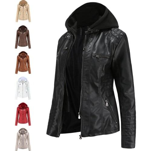 PU Faux Leather Jacket Women Loose Sashes Casual Biker Jackets Outwear Female Tops Hooded Cool Black Leather Jacket Coat