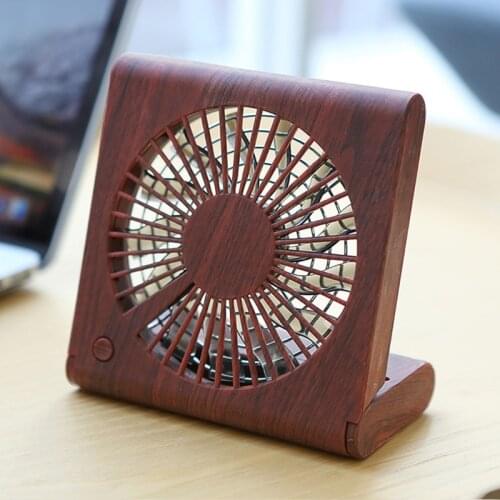 Small Fan Desktop Student Standing Air Cooler Wood Grain Mini Notebook Folding Fan USB Charging