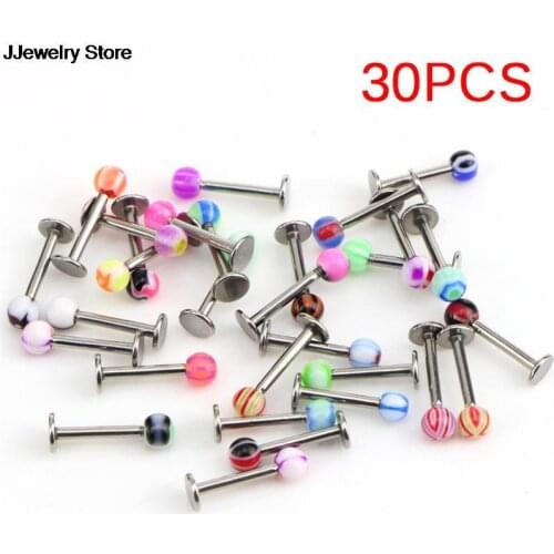 Mix 10pcs/30pcs/50pcs Stainless Steel New Color 16G Ball Lip Piercing Labret Rings Wholesale Body Piercing Jewelry Hot