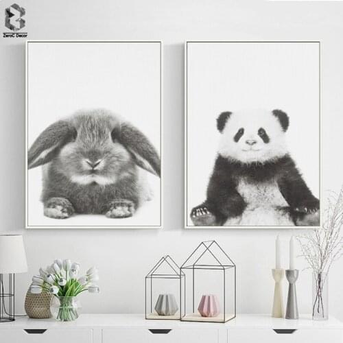 Cute Baby Animal Rabbit Canvas Art Print and Poster, Nursery Woodlands Panda Canvas Painting Nordic Wall Picture Home Decor