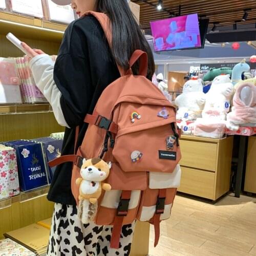 Female Cute Tutorial Backpack Women Ins Waterproof Nylon School Bags for Teenage Girls Panelled Large Capacity Travel Backpacks