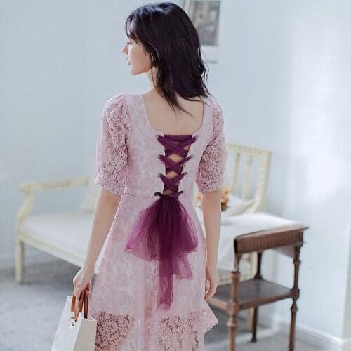 Monokini Swimsuit One Piece Womens Swimwear Whole French Palace Retro Lace Bandage Girl Princess Skirt Solid Spandex