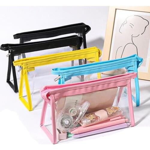 TPU Transparent Large Capacity Makeup Cosmetic Bag for Girls Students Pencil Bag Portable Stationery Case Pouch 20.2*12*8.2cm