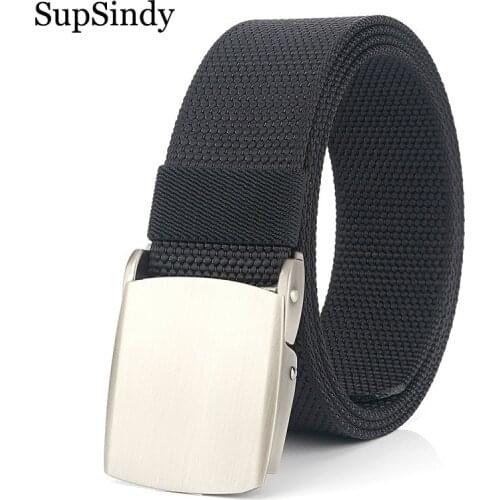 SupSindy Mans nylon belt luxury metal buckle Canvas Belts for men fashion jeans Waistband outdoor casual male strap Top quality
