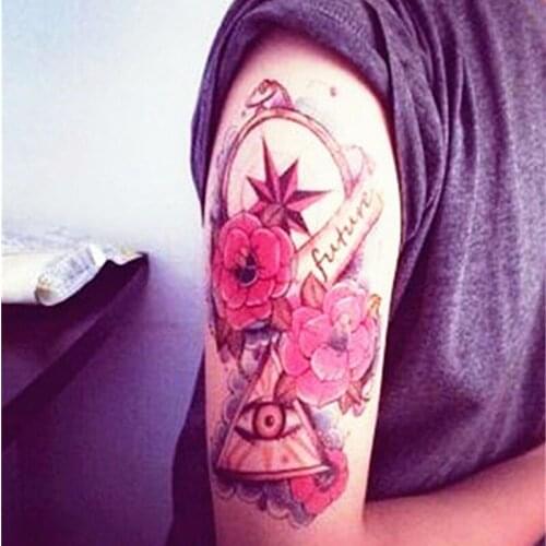 RQ-002 Professional Waterproof Disposable Domineering Large Arm Sleeve Rose Tattoos Temporary Fake Tattoos Sticker for Woman Men