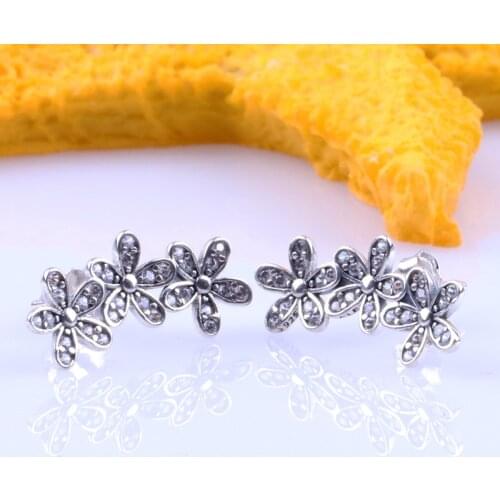 925 Sterling Silver pandora Earring Dazzling Daisy Clusters With Crystal Studs Earring For Women Wedding Gift Fashion Jewelry