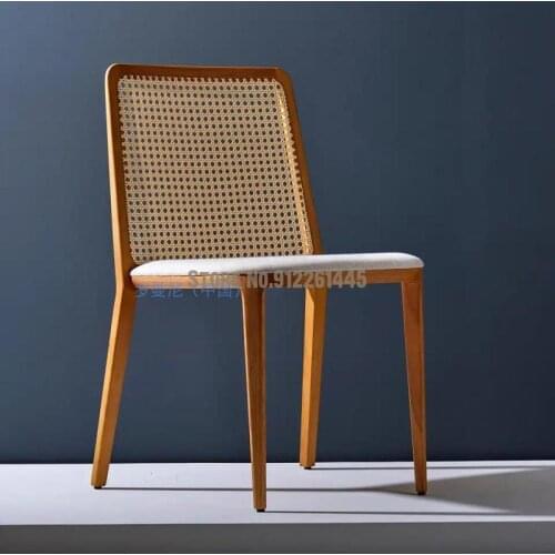 Rattan Solid Wood Dining Chair Modern Minimalist New Chinese Designer Model Room Hotel Cafe Leisure Negotiation Chair