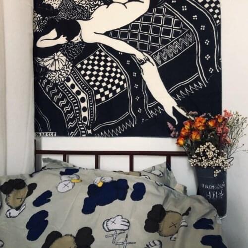 Boho Decoration Home Decor Tapestry Black White Art Deco Background Cloth Aesthetic Room Decoration Mural Hippie Wall Hanging