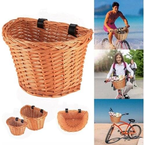 Vintage Wicker Bike Basket Brown Leather Adjustable Strap Bicycle/Cycle/Shopping