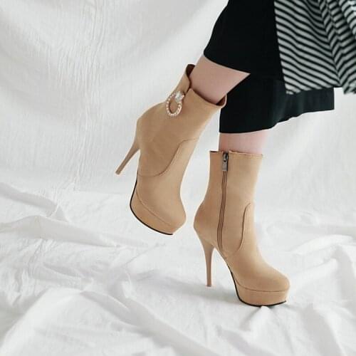 High-heeled waterproof platform boots womens shoes 2019 new thick-heeled high-tube thin and thin boots women plus suede boots l