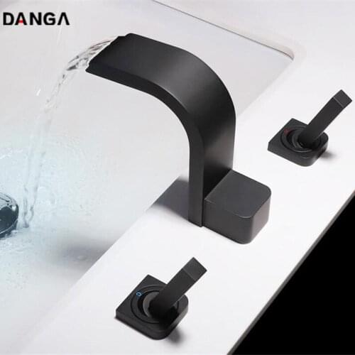 Waterfall Basin Faucet Bathroom Sink Tap Brass Bathtub Mixer Hot and Cold Black White Water Tap Three-hole Separate Faucet