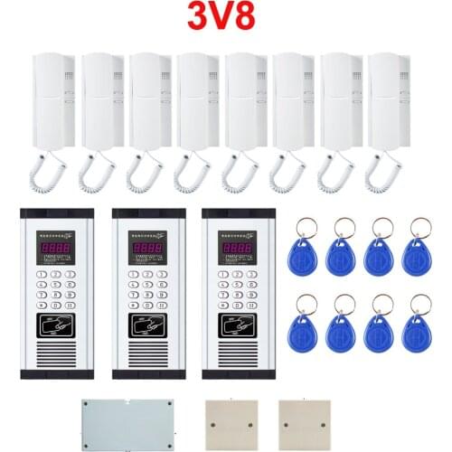 XinSiLu 3door 8-apartments audio door phone,Press Direct dialing non-visual building intercom system,ID card&Password Unlocking