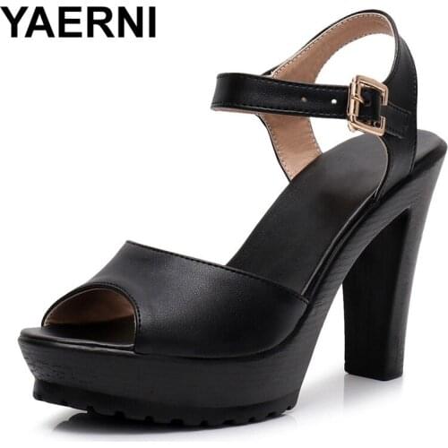 YAERNISummer high heel platform black block heel ankle strap woman sandals shoes