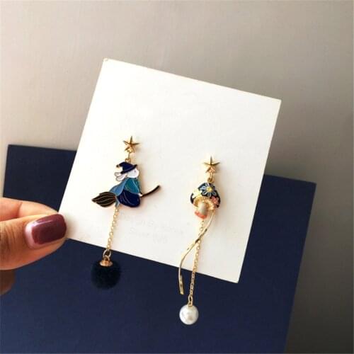 NEW Fashion Lovely Tong qu Witch Magic Pearl Earring Qiu Dong MAO Qiu Asymmetric Earrings Girl Long Earrings