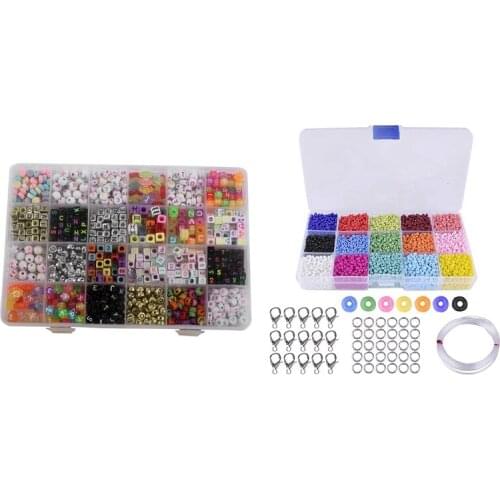 1 Set English Letter Acrylic Beads Square Flat Alphabet Beads & 1 Set About 9000 Pcs Colorful Beads 3Mm Glass Beads