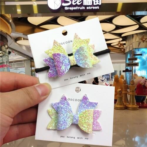 1PCS Lovely Rainbow Sequin Girls Elastic Hair Bands Bows Child Hair Tie Knot Hairpin Creativity Hair Accessories Clips For Kids