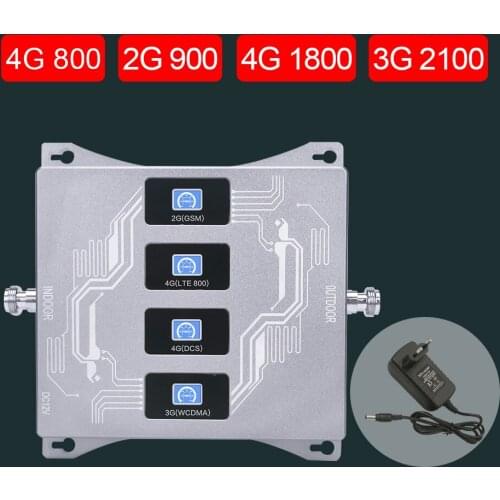 2G 3G 4G GSM Signal Repeater 800 900 1800 2100 Quad-Band Communication Amplifier 3G UMTS 4G LTE Cellular Booster For European