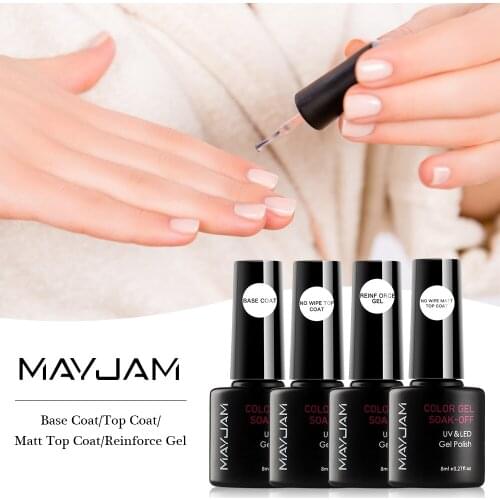 4pcs 8ml Base and Top Coat for Gel Polish Varnish Transparent Soak Off UV Lamp Nail Base Coat Matte Top for Nails Reinforce Gel