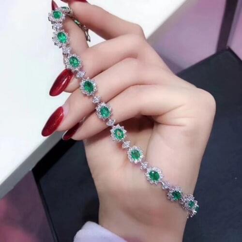 925 sterling silver Fine jewelry Emerald Bracelet Natural And Real Emerald Bracelet
