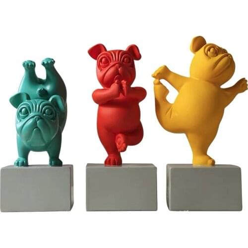 Abstract Resin Yoga Bulldog Dog Figurine Creative Sculpture Modern Art Animal Statue Home Living Room Ornaments Decoration