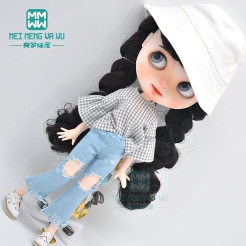 Blyth Doll clothes accessories fashion plaid skirt, jeans, socks, shoes