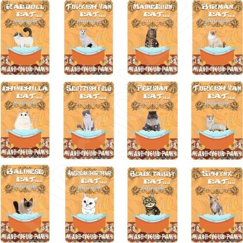 American Shorthair Cat &Co.Bath Soap Wash Your Paws Cats Bathroom Vintage Plaque Poster Tin Sign Wall Decor HangingMetal decor