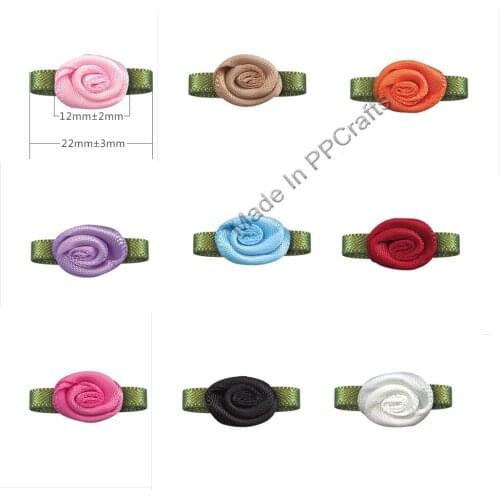 22-12MM Satin Ribbon Foliage Flower With Bead For Packing Cloth Hairbow DIY Crafts 200pcs Free Shipping