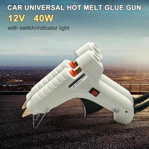 Car Universal Hot Melt Glue Gun 40W 12V 47in Long Cable with Cigarette Lighter Plug White