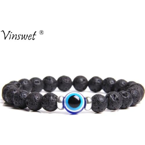 Evil Eye Bracelets Natural Stone Bracelets Men Handmade Lava Stone Diffuser Bracelets for Men Women Jewelry Pulseras Homme