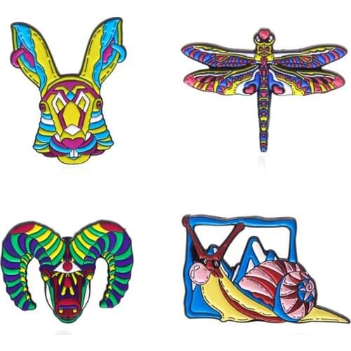 Cartoons Dragonfly Snail Lapel Pins Fashion Anime Sheep Head Enamel Brooches Women Cute Color Badges Mini Hijab Pins On Backpack
