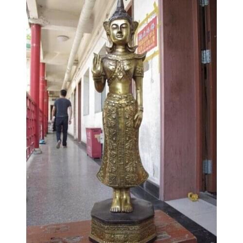 Fast shipping USPS to USA S3496 21 Thailand Buddhism Temple Copper Bronze Gild Sakyamuni Tathagata Buddha statue