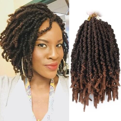 Black star Short 8" Afro Bomb Twist Synthetic Crochet Braiding Hair for Women Ombre Fluffy Twist Pre-looped Hair Extensions