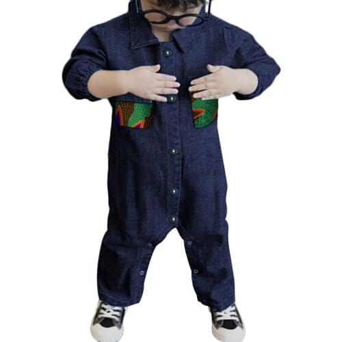 Children Girls Boys Cowboy Jumpsuit 100% Cotton Bazin African Design Jumpsuit for Kids Girls Baby Child African Clothing WYT58