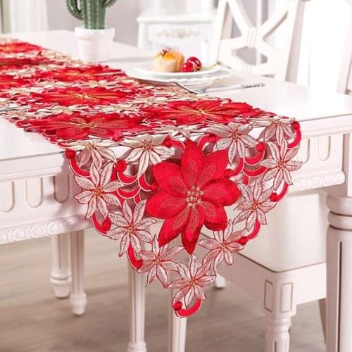 Double Thickness Rustic Embroidered Floral Table Runners Christmas Decorations Dropship