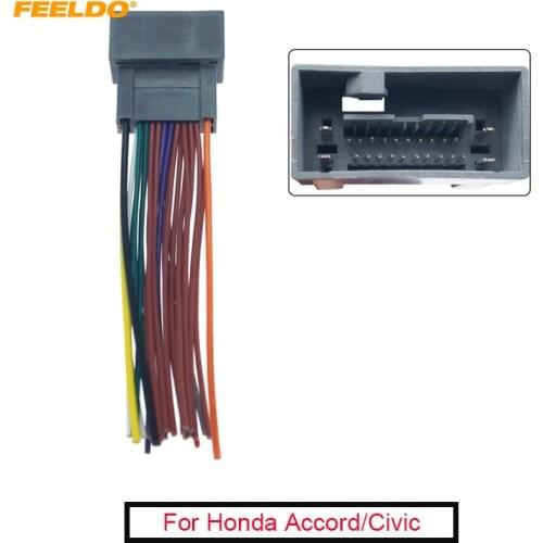 FEELDO 1PC Car Radio Audio 24Pin Interface Wire Harness Plug Cable for Honda Accord Install Aftermarket CD/DVD Stereo Adatper