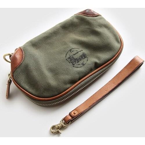 Genuine Leather Canvas Wallet For Men Male Vintage Luxury Long Phone Wallet Purse Clutch Bag With Zipper Coin Pocket Card Holder