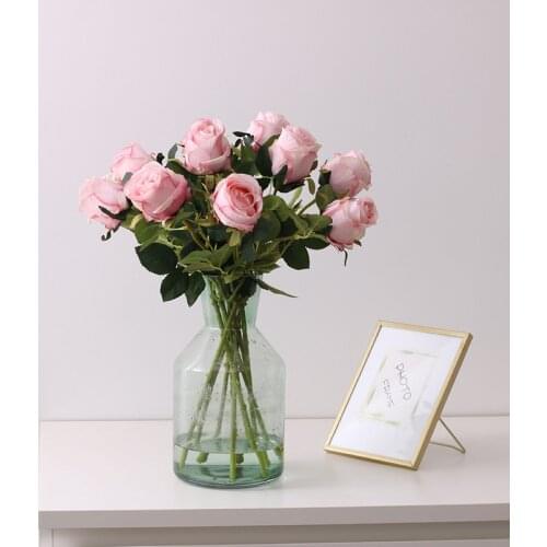 1Pcs/lot Artificial Flowers Long Stem Wedding Decoration Silk Rose Fake Flowers Plastic Branches with Leaves Home Hotel Decor